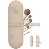 JDZJUCHU travel makeup brush holder front view in walnut for organized packing