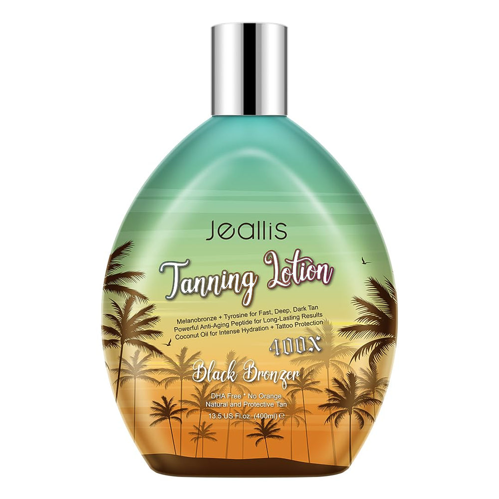 Jeallis Extreme Dark Tanning Lotion bottle showcases a fast, natural bronze glow.