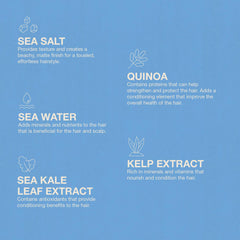 Jeff's Barbershop Sea Salt Texture Spray label closeup highlights sandalwood scent and lightweight hold.