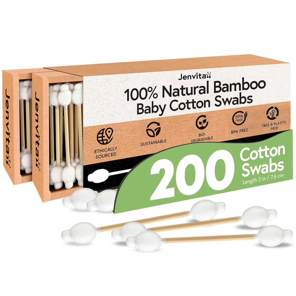 Jenvita bamboo cotton swabs in eco-friendly plasticless packaging for easy use