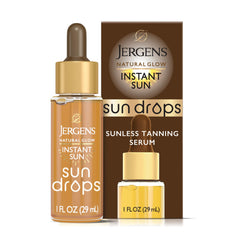 Botella de Jergens Instant Sun Drops lista para iniciar el bronceado sin sol.