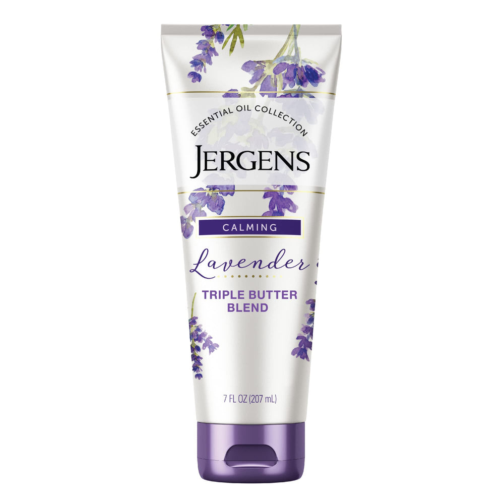 Jergens Lavender Body Butter packaging showcasing premium hydration for dry skin