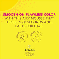 Jergens Natural Glow mousse dries in 60 seconds for a natural-looking bronze