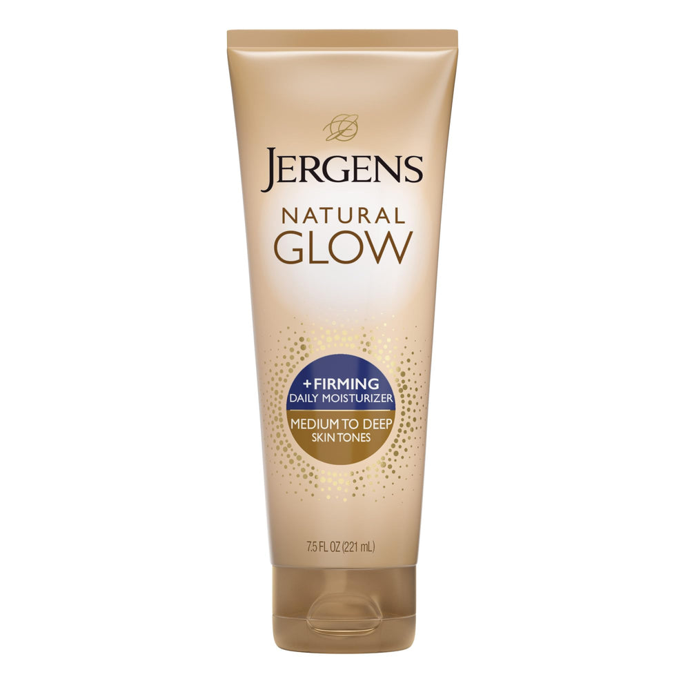Jergens Natural Glow + Firming, bote-aplicación, hidratación diaria con bronceado gradual.