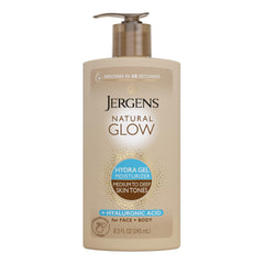 Jergens Natural Glow Hydra Gel aplica suavemente para rostro y cuerpo con tono gradual