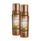 Jergens Natural Glow Instant Sun Mousse bottle showing streak-free color for quick tanning