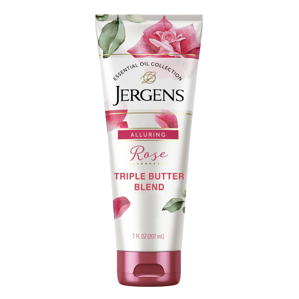 Producto Jergens Rose Body Butter, botella de 7 oz para hidratación profunda.