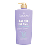 Loción Jergens Shea Fusion Lavanda en botella, aroma relajante para piel suave e hidratada.