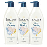 Jergens Skin Firming Lotion bottle on vanity showing hydration.