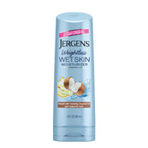 Jergens Wet Skin Lotion bottle pouring coconut oil for shower-time hydration