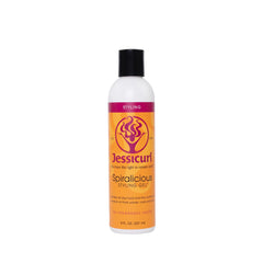 Jessicurl Spiralicious gel bottle illustrating defined curl hold.