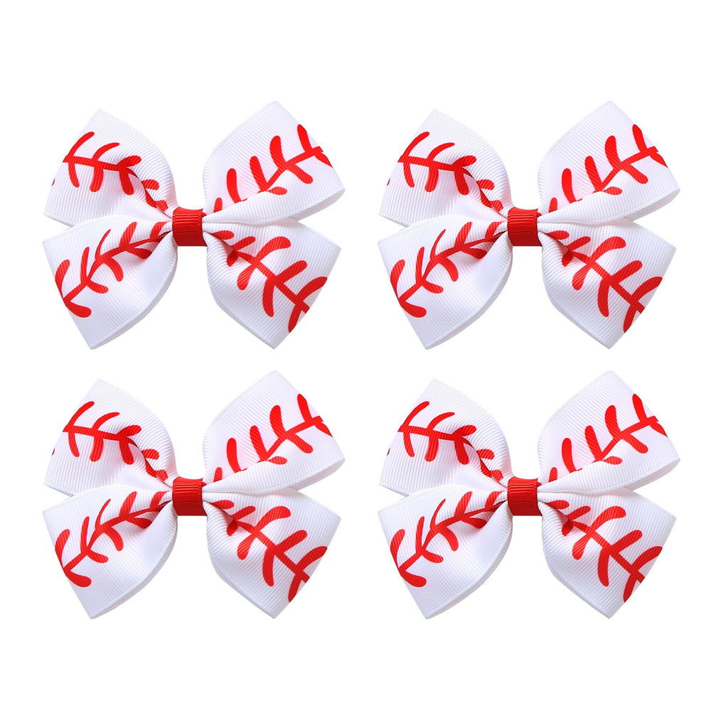 JiaDuo baseball hair bow white 4 inch pack for everyday wear