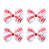 JiaDuo baseball hair bow white 4 inch pack for everyday wear
