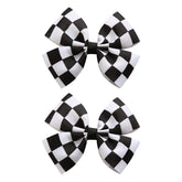 Lazo JiaDuo con cuadros negros y blancos de 4 pulgadas, ideal para peinados elegantes.