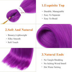 JIEANYAN purple braiding hair 3-pack packaging emphasizes easy styling options.