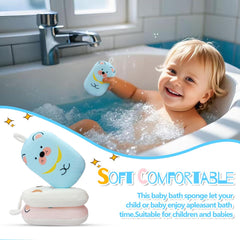 Esponja JieLiLeHome con diseño gato, perfecta para piel sensible durante el baño.