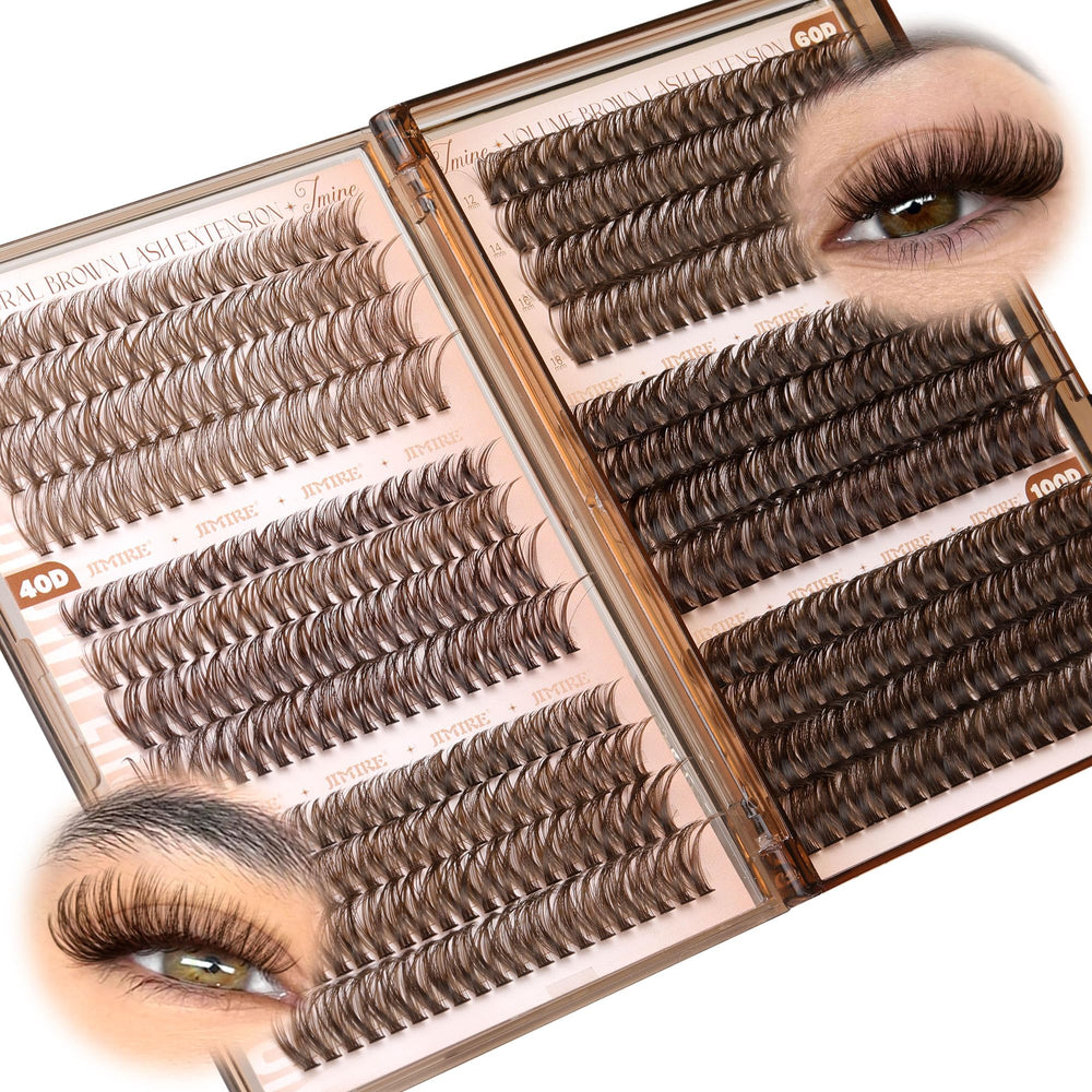 Jimire brown lash clusters pack cover shows six styles for versatile everyday looks.
