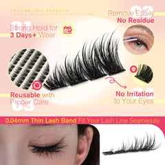 JIMIRE no-glue-needed press-on lash clusters ideal for quick touch-ups.