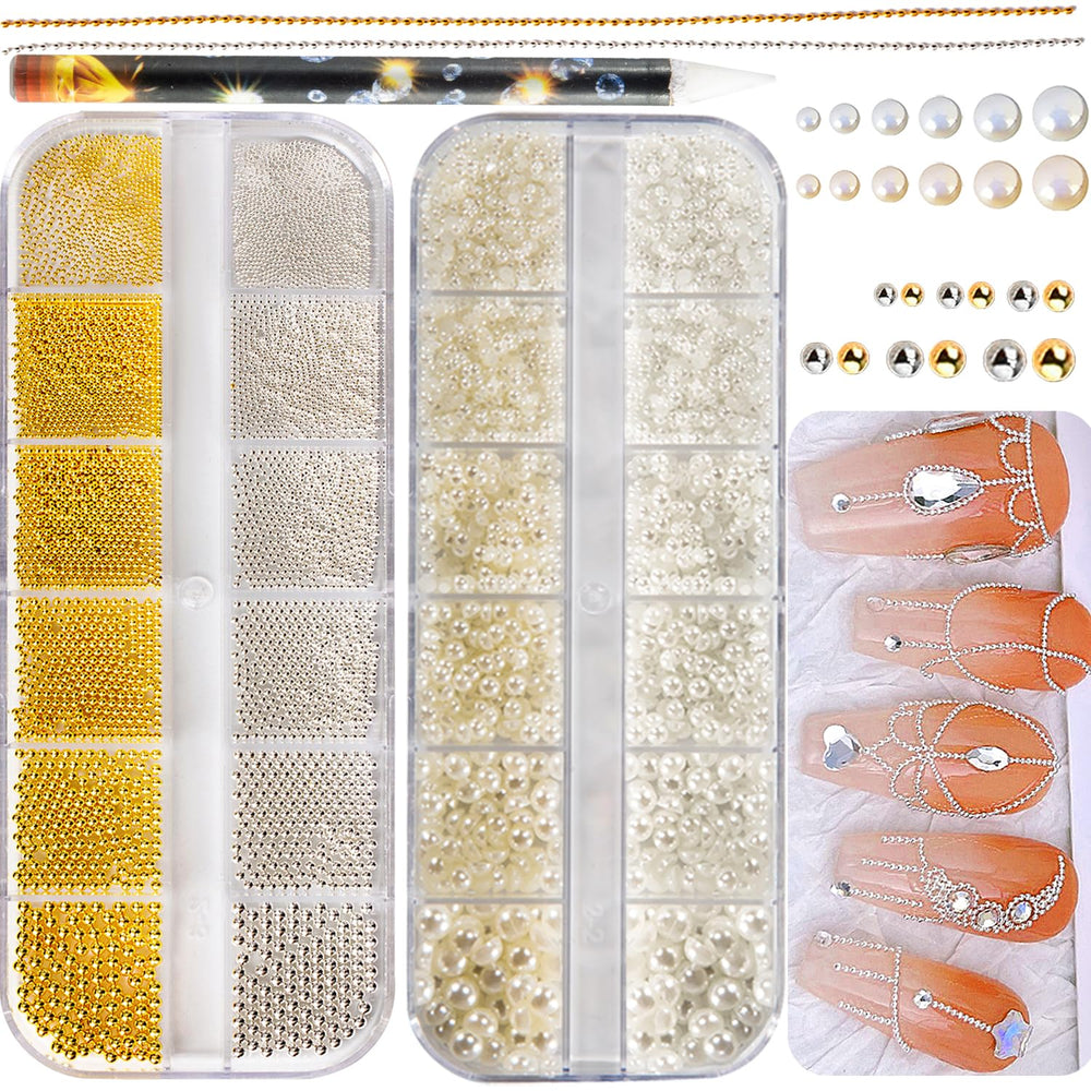JINJINANV Chloe: cuentas caviar doradas para uñas con brillo intenso