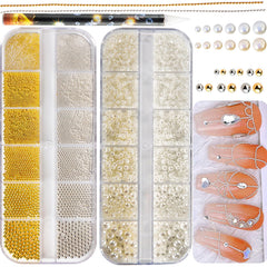 JINJINANV Chloe: cuentas caviar doradas para uñas con brillo intenso