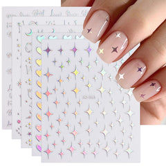 JMEOWIO Aurora: pegatinas para uñas con estrellas holográficas, aplicación rápida y acabado deslumbrante.
