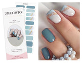 JMEOWIO gel nail stickers with gold glitter blue gradient for bold style.