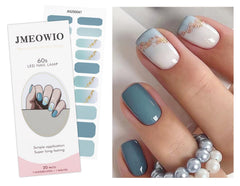 JMEOWIO gel nail stickers with gold glitter blue gradient for bold style.
