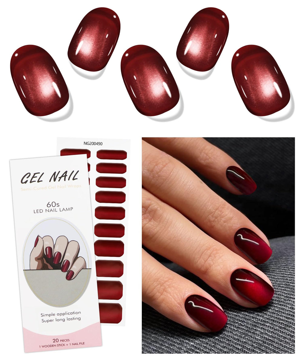 JMEOWIO pegatinas gel para uñas ojos-de-gato rojas, acabado vibrante y duradero.