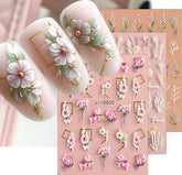 jmeowio pegatinas uñas 3d flor hojas relieve para decoración duradera