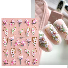 jmeowio pegatinas uñas 4 hojas flor 5d autoadhesivas fáciles de usar