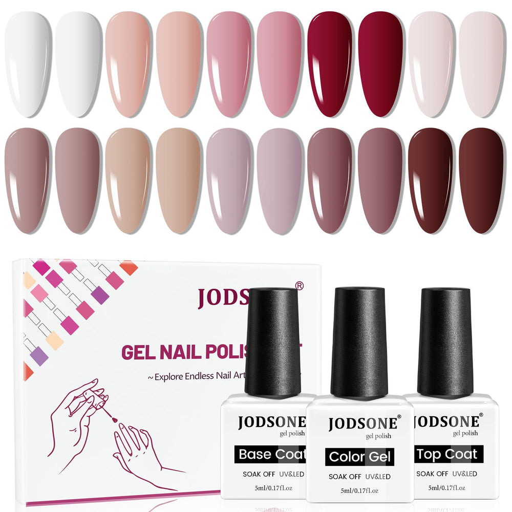 JODSONE 10-color gel nail polish swatch strip showing versatile shades.
