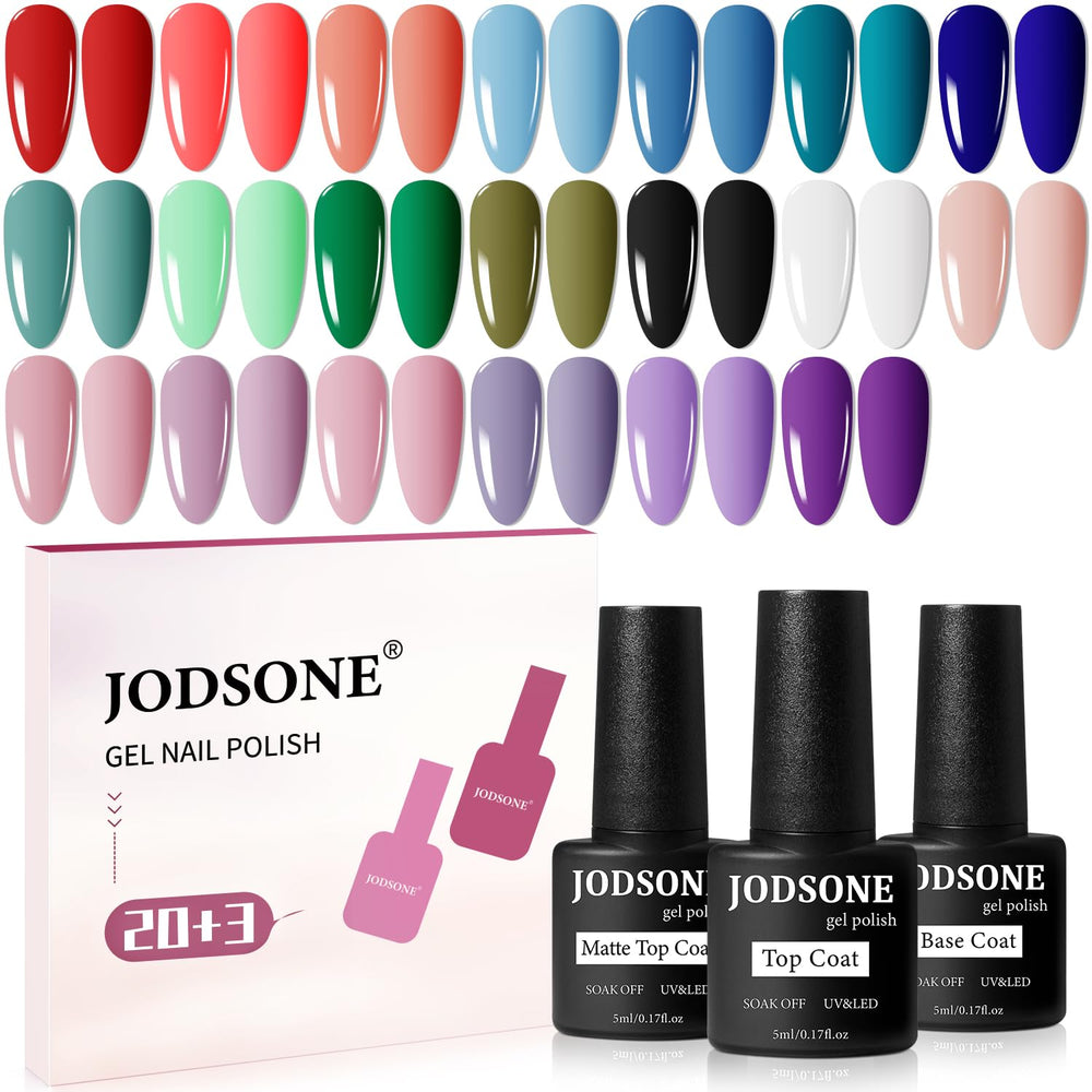 JODSONE 23-piece gel nail polish set displayed in a box for easy at-home manicure use