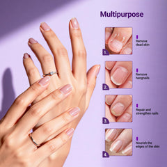 JODSONE cuticle oil applied to nails and surrounding skin for nourishment.