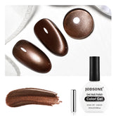 JODSONE dark brown cat eye gel polish bottle showing shimmering color for chic nails.