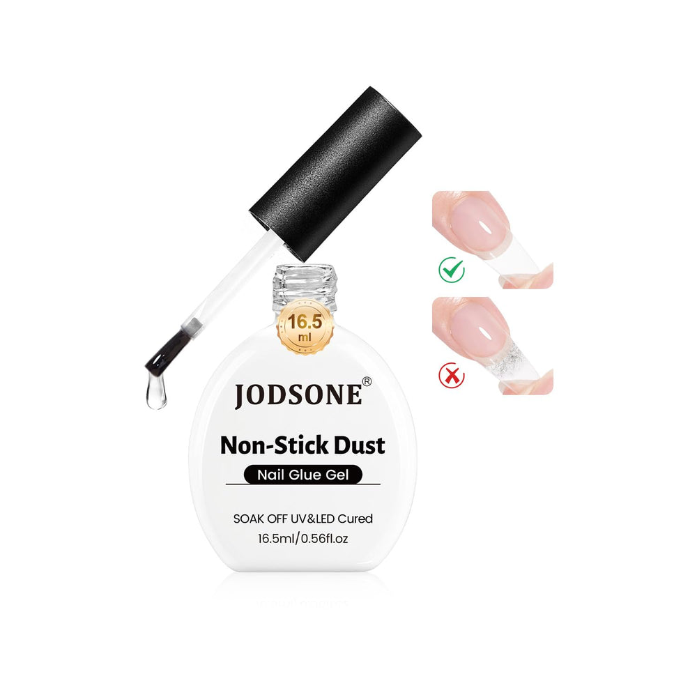 JODSONE gel nail glue bottle front shows a premium, dust-free adhesive for lasting tips.