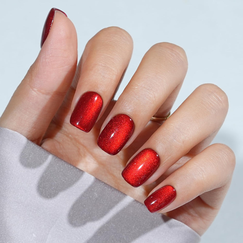 Jofay Fashion red cat-eye press-on nails with square tips for salon-like results