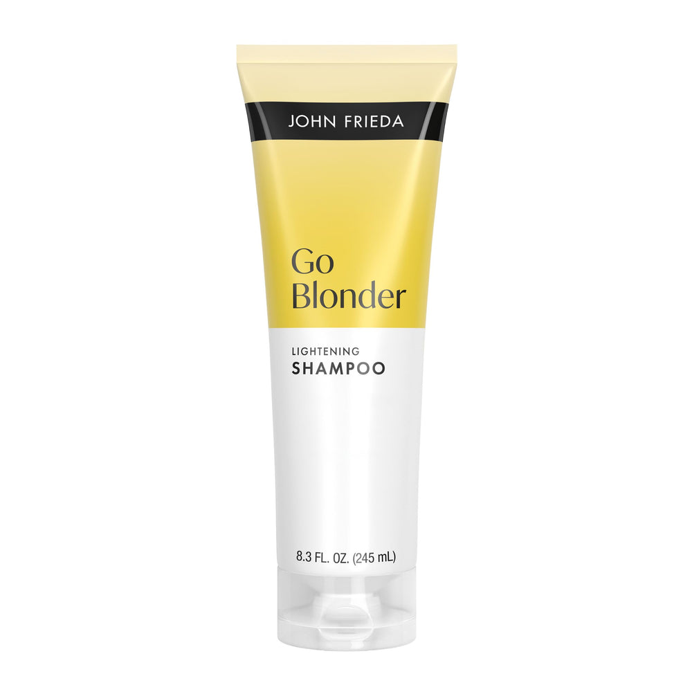 John Frieda Champú Aclarador para Rubias, botella visible para brillo suave.