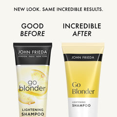 John Frieda Champú Aclarador para Rubias, espuma densa que limpia con delicadeza.