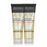 John Frieda Champú iluminador para rubios, botella vertida, brillo inmediato.