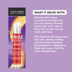 Shiny, frizz-free hair after applying Frizz Ease Original serum.