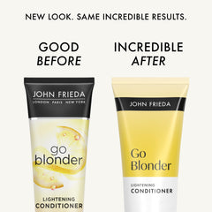 John Frieda Go Blonder Acondicionador, etiqueta cítrica, aroma fresco que realza el color rubio