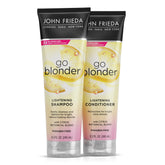 John Frieda Go Blonder shampoo bottle front, gradually lightening blonde tones