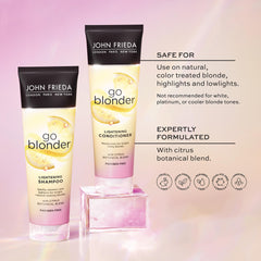 John Frieda Go Blonder shampoo lather close-up highlighting citrus and chamomile