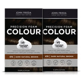 John Frieda Precision Foam Color 4N packaging shows mess-free, full coverage option