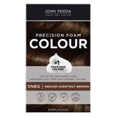 John Frieda Precision Foam Color 5NBG packaging image shows a complete kit for at-home color