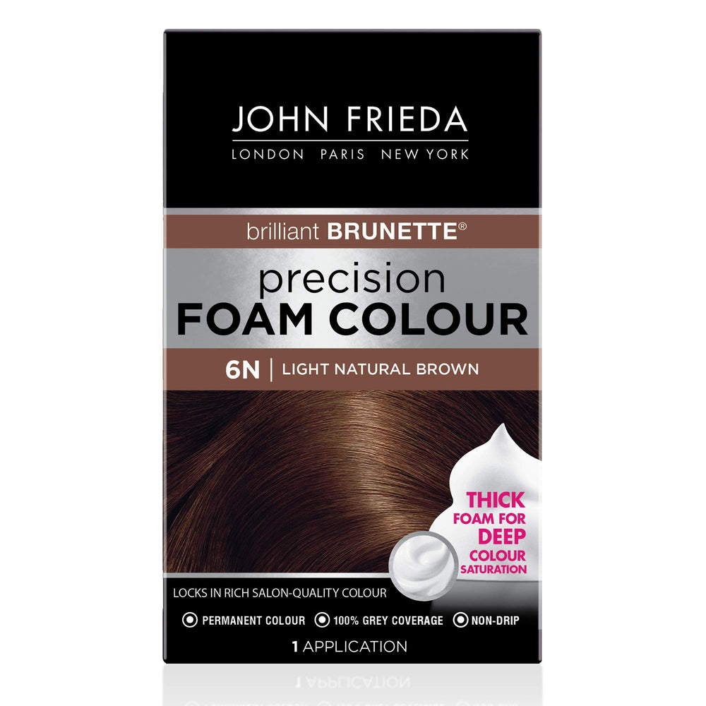 John Frieda Precision Foam Color 6N box for at-home coloring.