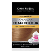 John Frieda Precision Foam Color 8N foam application demonstrates mess-free coverage