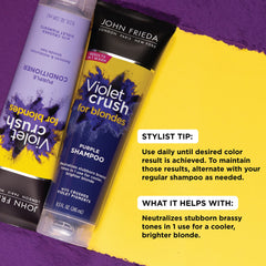 John Frieda Violet Crush acondicionador violeta en bote suaviza e hidrata el cabello rubio