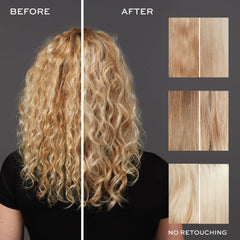 Cabello rubio lavado con Champú Morado Violet Crush y aspecto renovado.