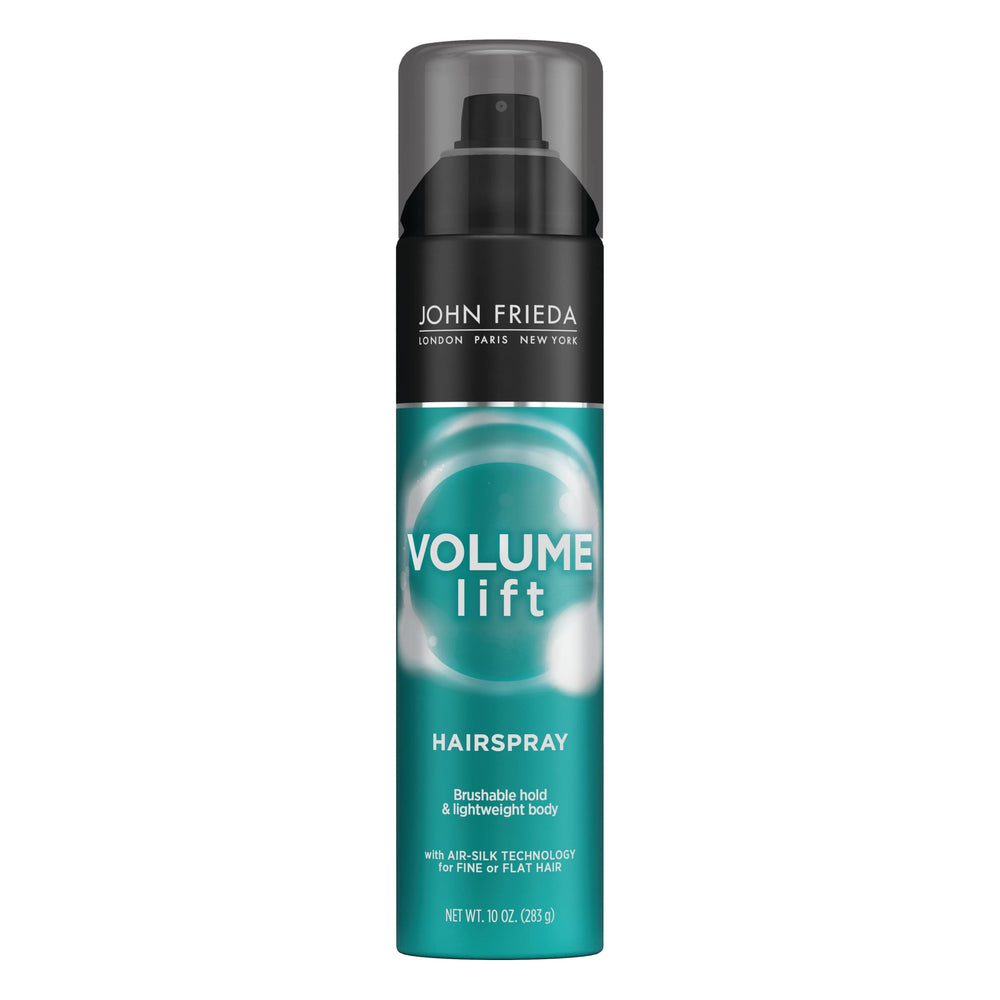John Frieda Volume Lift Hairspray con niebla ultrafina para mayor volumen duradero.